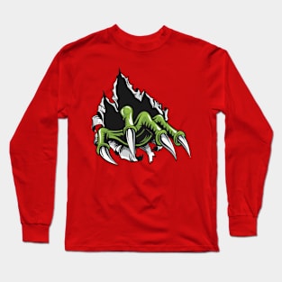 Green Luck Dragons Claws Ripping A Whole Design Long Sleeve T-Shirt